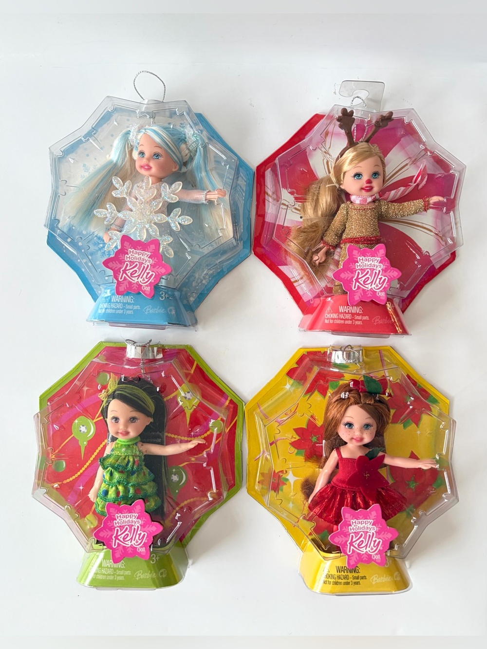 NIB 2008 Barbie Kelly Happy Holidays Christmas Ornament 4" Dolls - set of 4